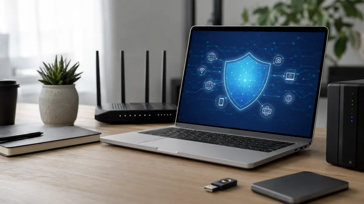 Small business cybersecurity checklist on a secure office laptop