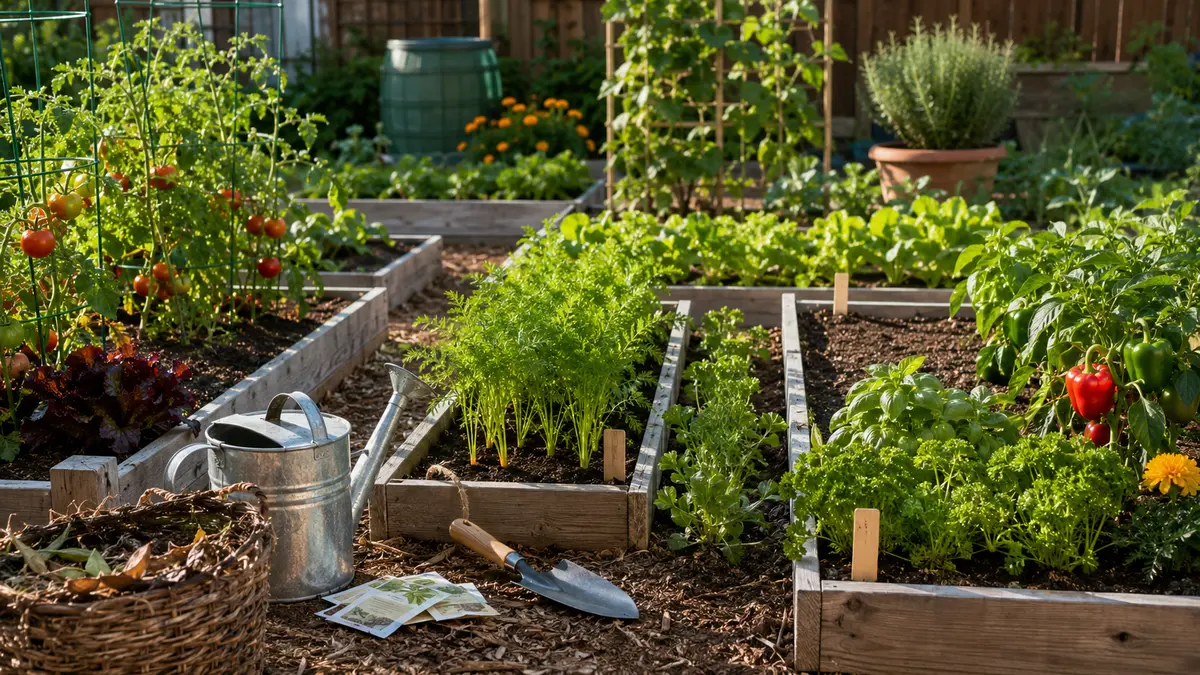 Vegetable gardening for beginners in a productive people-free raised-bed garden